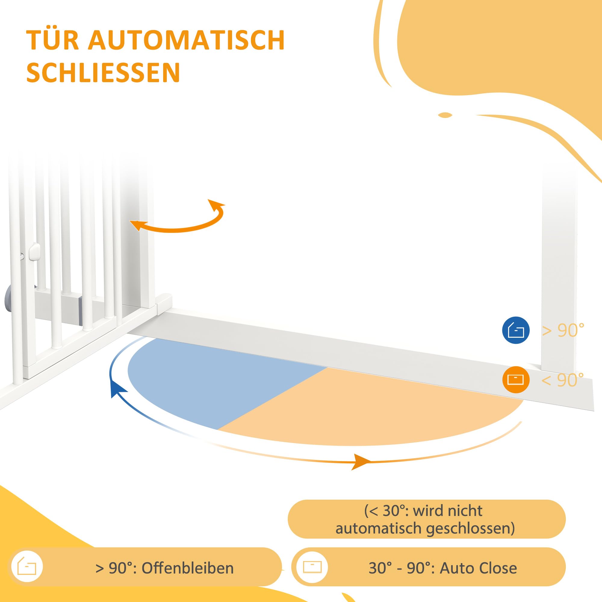 PawHut Türschutzgitter Treppenschutzgitter mit 7/14 cm Verlängerung Türgitter ohne Bohren Treppengitter für Breiten 74-100 cm Einhändiges Öffnen Stahl Weiß
