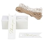 G2PLUS High-end Metallic Gold Thank You Tags, 100PCS 2.8\'\' x 0.8\'\' Gift Tags with String for Arts and Crafts,Gift Wrapping (White)