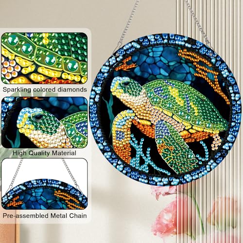 Image of AiYuanzsh Sea Turtle Diamond Painting Hanging Pendant Kit, Special Shaped Diamond Dots Acrylic Ornament, DIY Diamond Art Pendant for Adults Home Wall Window Decoration Gift