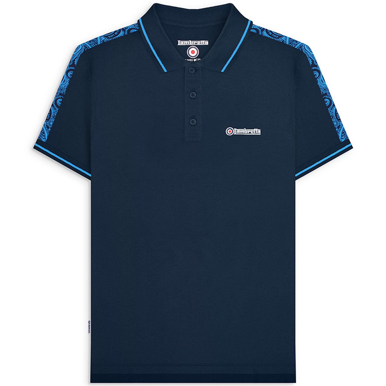 Lambretta Mens Paisley Taped Retro Mod Polo Shirt - Navy - S