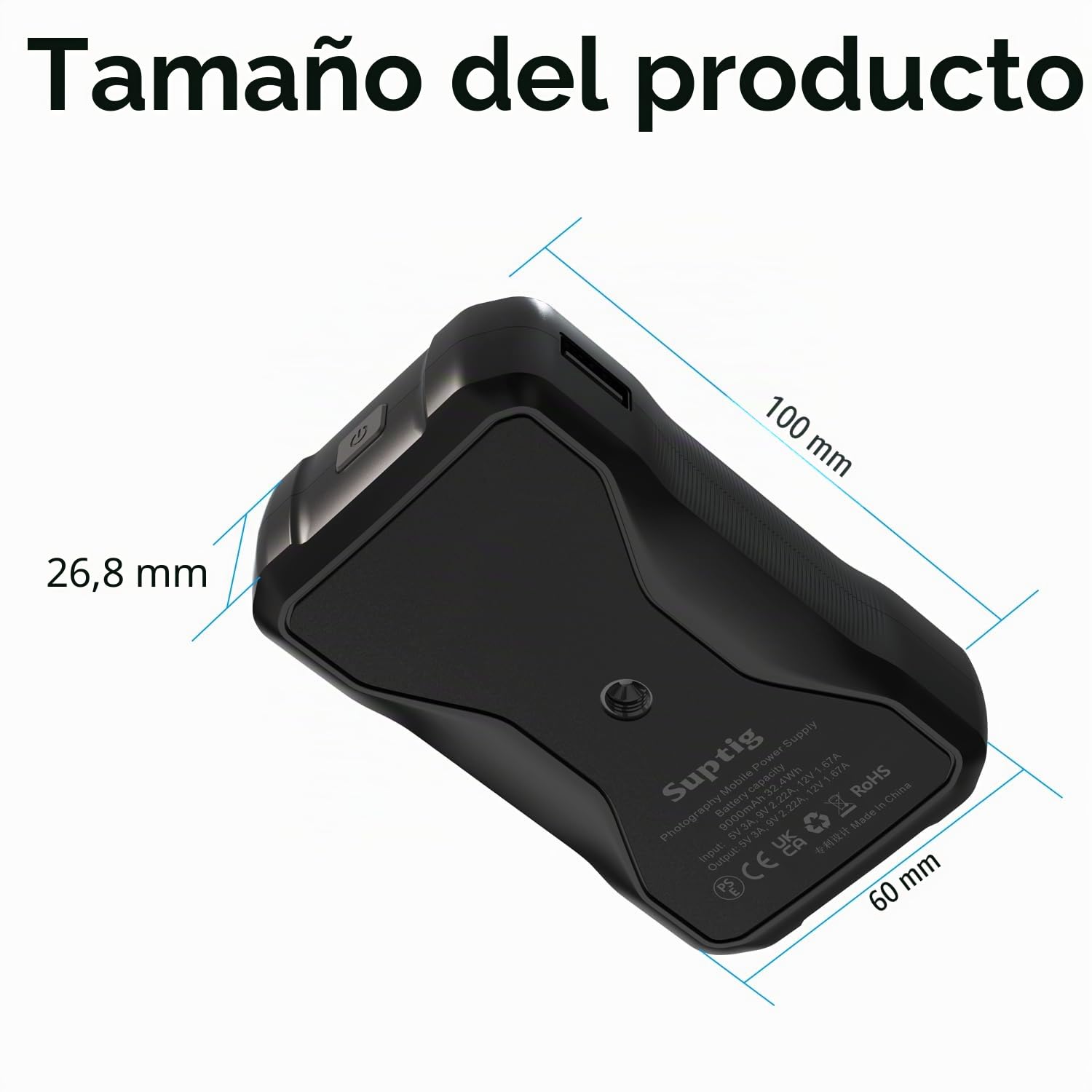 Suptig Cargador portátil de 9000 mAh compatible con GoPro, Canon, Nikon, DJI osmo, Insta 360, Akaso More cámara, teléfono, etc.