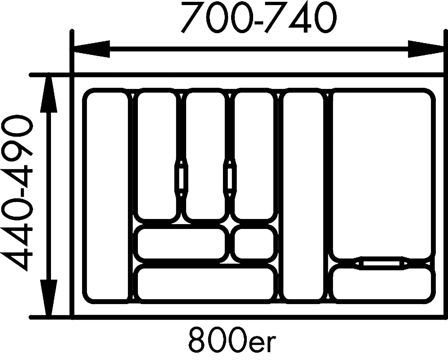 Naber Inserto portaposate 1, B min/max 700/740 T min/max 440/490 larghezza armadio 800