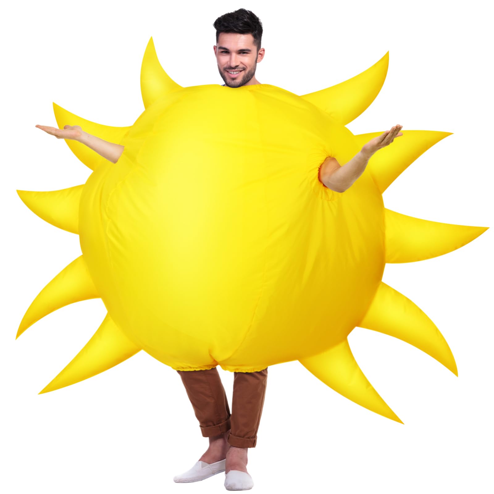 Sun Blow up Costume Cute Round Inflatable Halloween Costume Walk Easy Yellow Solar Cosplay Outfits for Adults