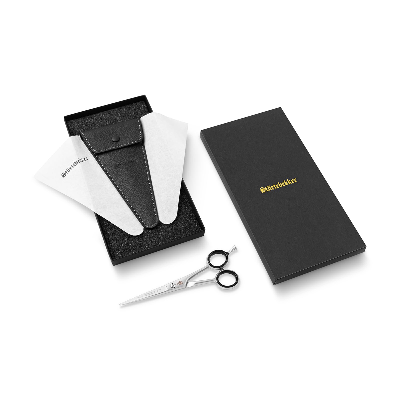 Tijeras para barba Störtebekker® - de acero inoxidable - recortador de barba para hombres, recortador de pelos de la nariz - incl. estuche de cuero auténtico - Made in Germany (Negro, 14cm)