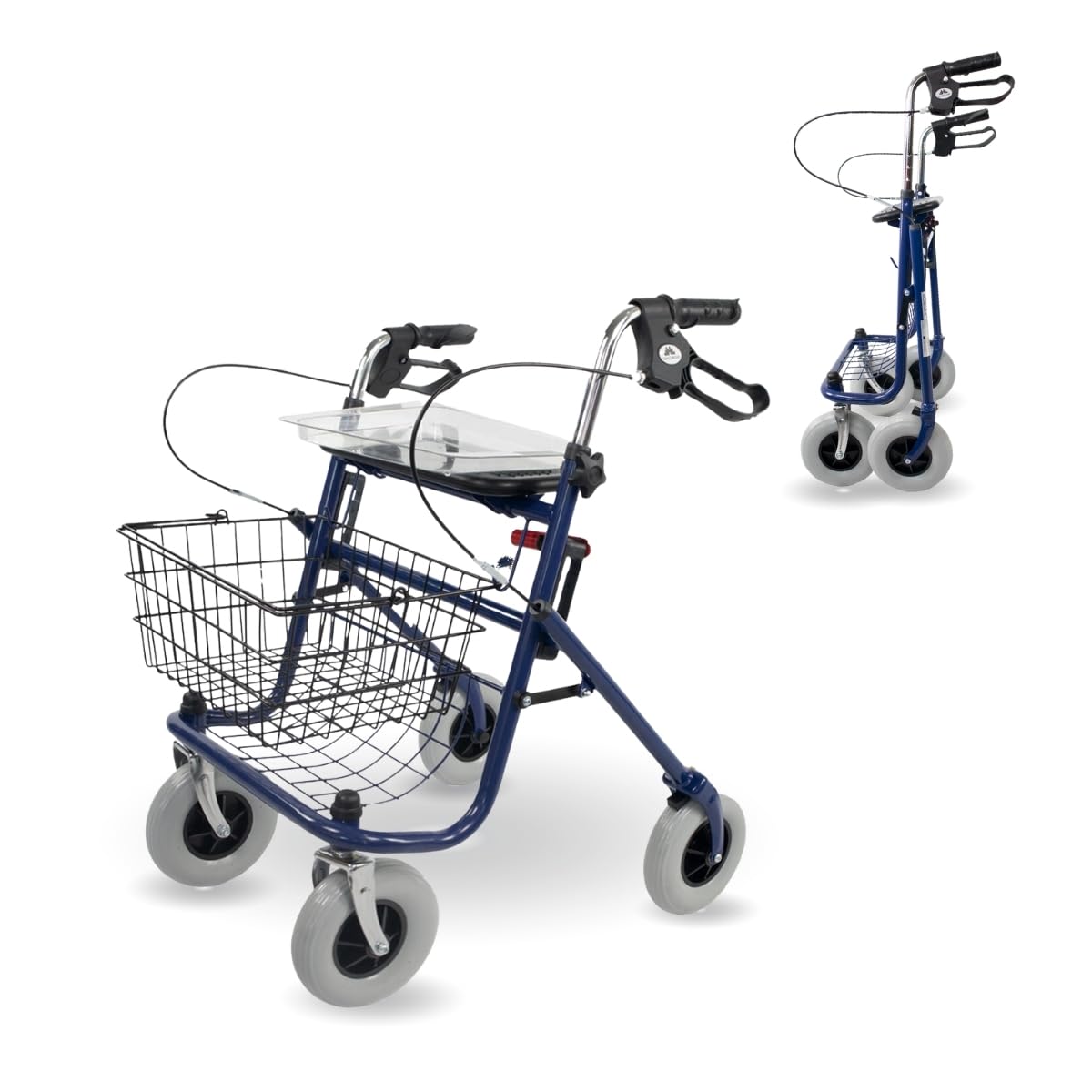 Mobiclinic, Rollator dla seniorów, Victoria, Składany, Aluminium, Regulacją wysokości, Wyściełanym siedziskiem i oparciem, Hamulce z dźwigniami, Taca kosz, Starszych, 4 kółka, Lekki
