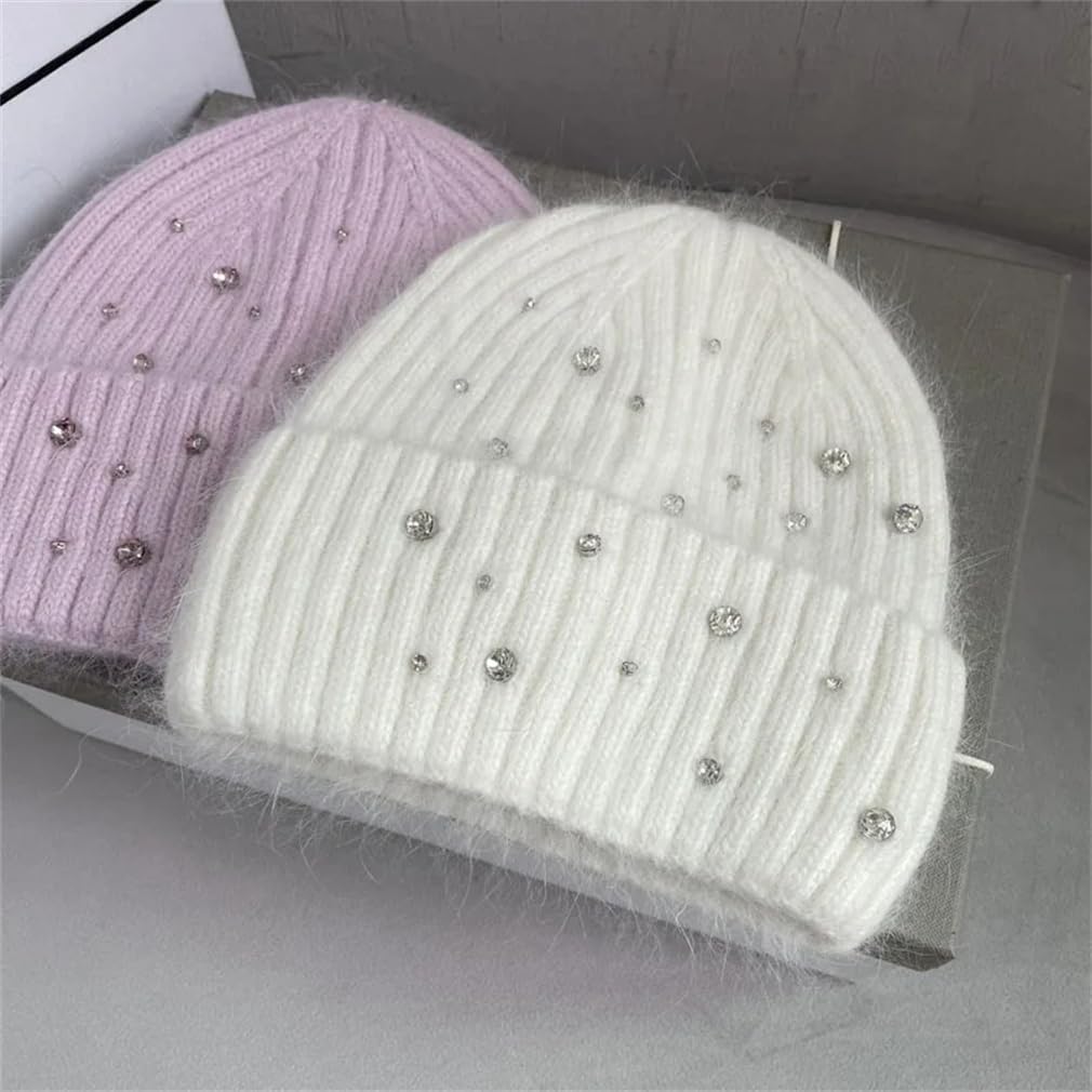 Wintermütze für Damen, Strass, Strickmütze, weich, dick, Schnee, Skimütze, warme Wollmütze