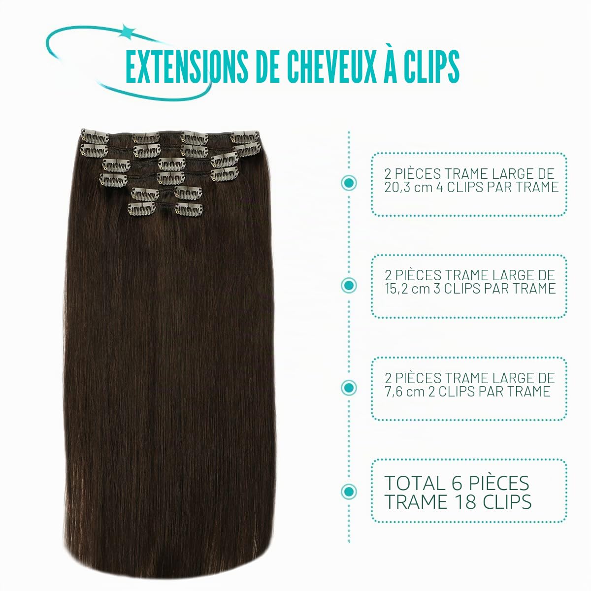 SURNEL Extension Clip Cheveux Humain 6pcs/120g 22"/55cm (#2-22")