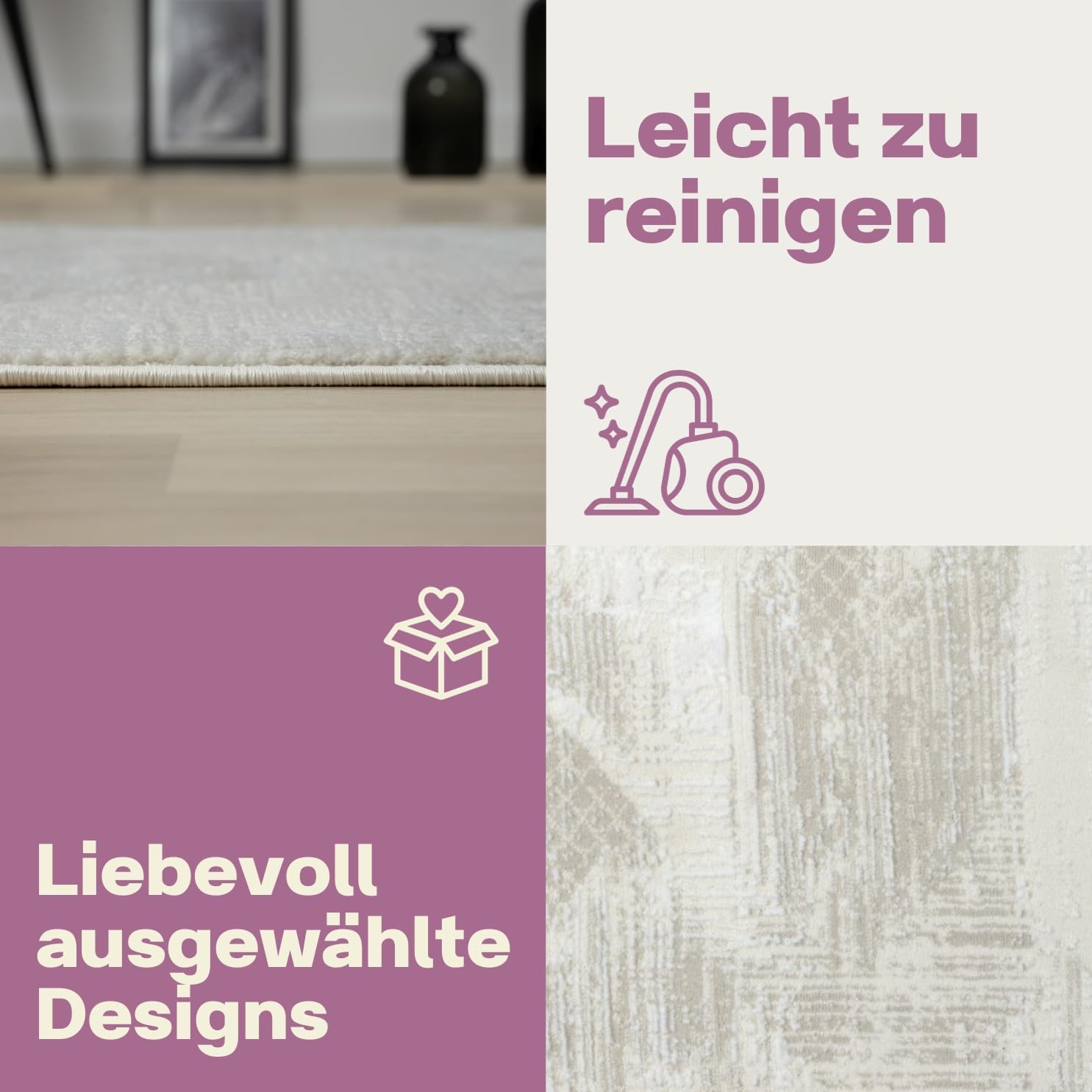 MY-RUG Teppich Lovisa Creme 200x290 cm - Boho Kurzflor Wohnzimmerteppich