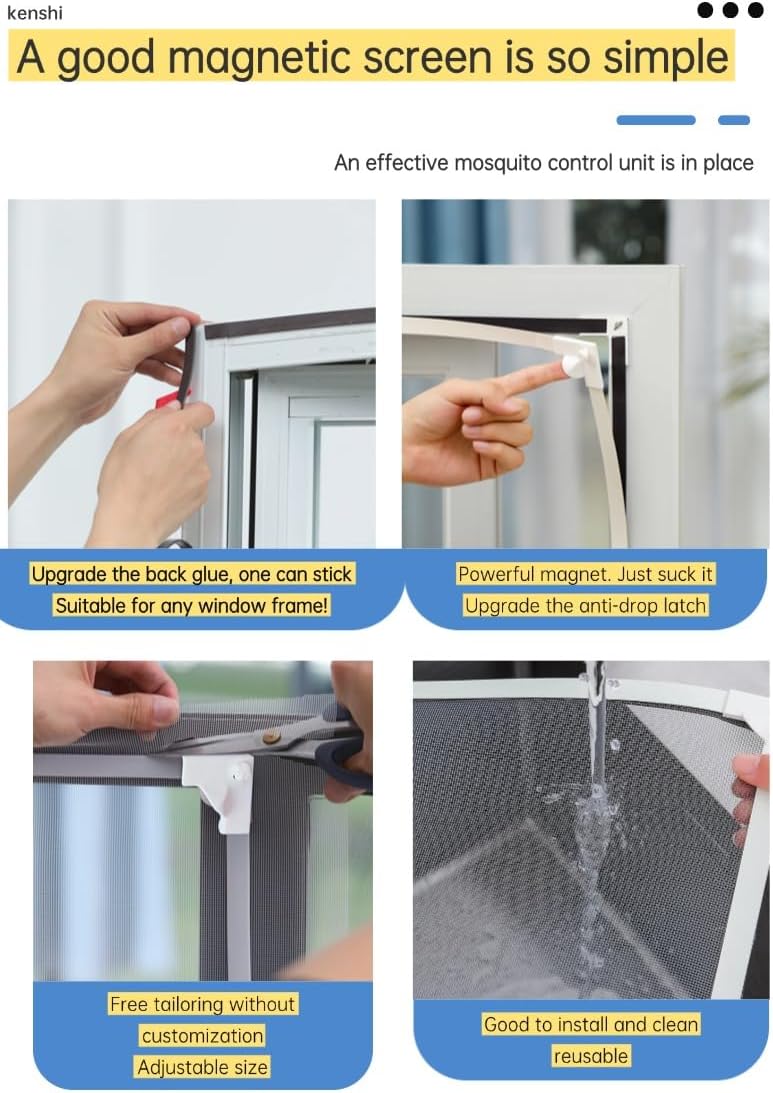 Home No-Punch Locking Magnetic Screen Window DIY Magnetic Mosquito Gauze Window Self Adhesive Sealed Mosquito Insect Protection Screen Cuttable Balcony Bedroom Universal Screen Mesh (Grey, 100*100CM)