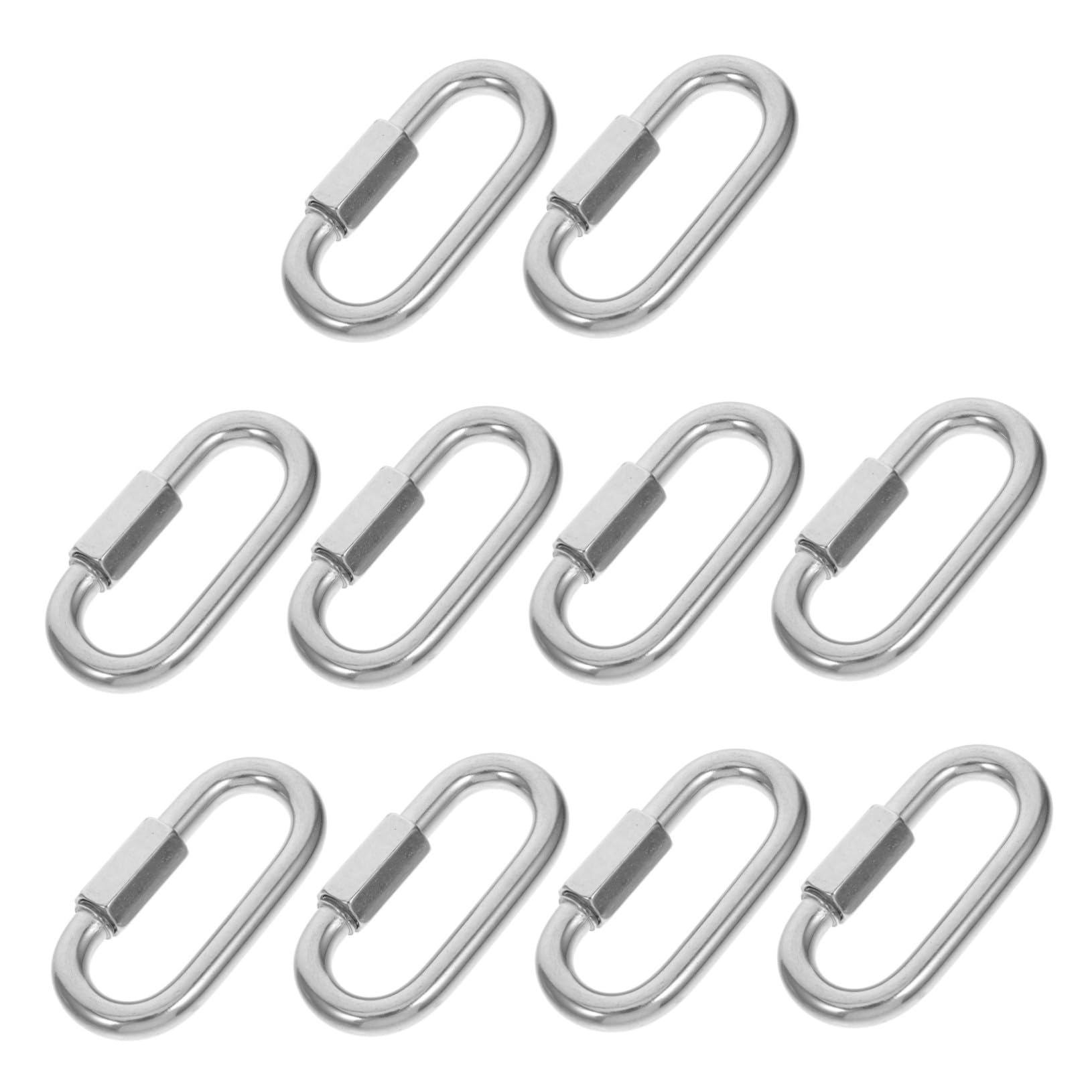 Conector de Cadena de Acero Inoxidable, Eslabón Rápido en D 10 Pcs | Color Plata, Diseño de Acople Seguro, para Montaje Industrial y Cadena