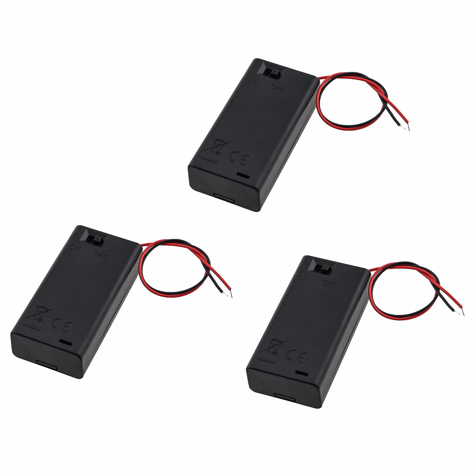 KKUANG 3PCS Black 2 AA Battery Pack with Cover and Switch 3V Plastic Housing Electronics Battery Holder