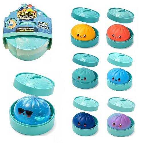 Shark Dumpling Squishy, Glitter Dumpling Squishy with Box, Colorful Dumplings Squeeze Balls Stress Relief Sensory for Holiday & Birthday Gifts