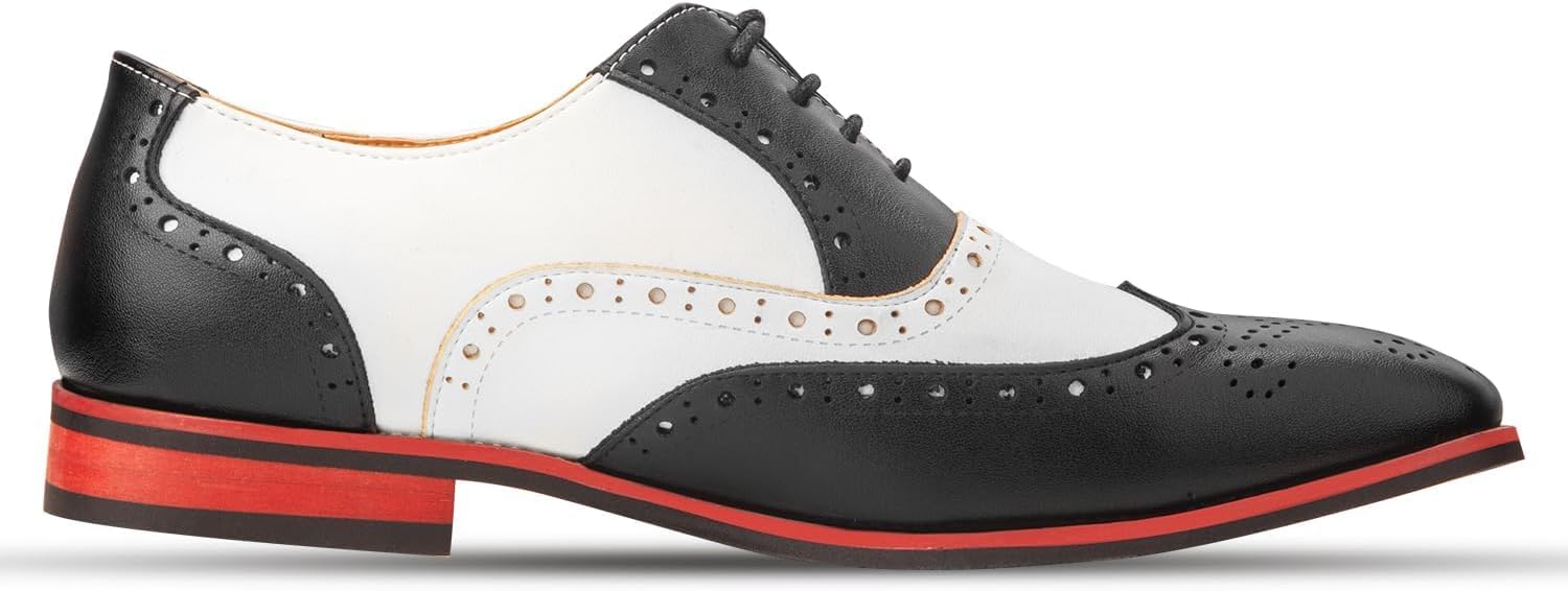 Men Dress Shoes Black and White Shoes Men Wingtip Tow Tone Oxford Shoes - Image 3