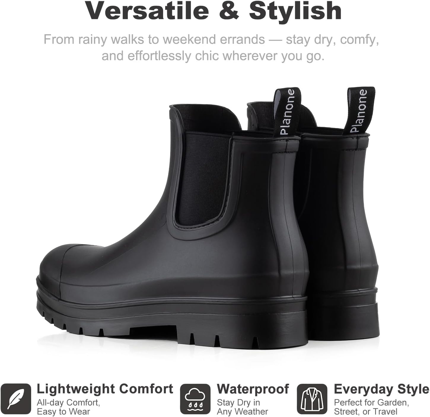 planone Women’s Fashion Waterproof Short Chelsea Rain Boots Durable Non Slip Ankle Rubber Boots Work Booties Lightweight Outdoor Garden Shoes with Removable Insole - Image 7