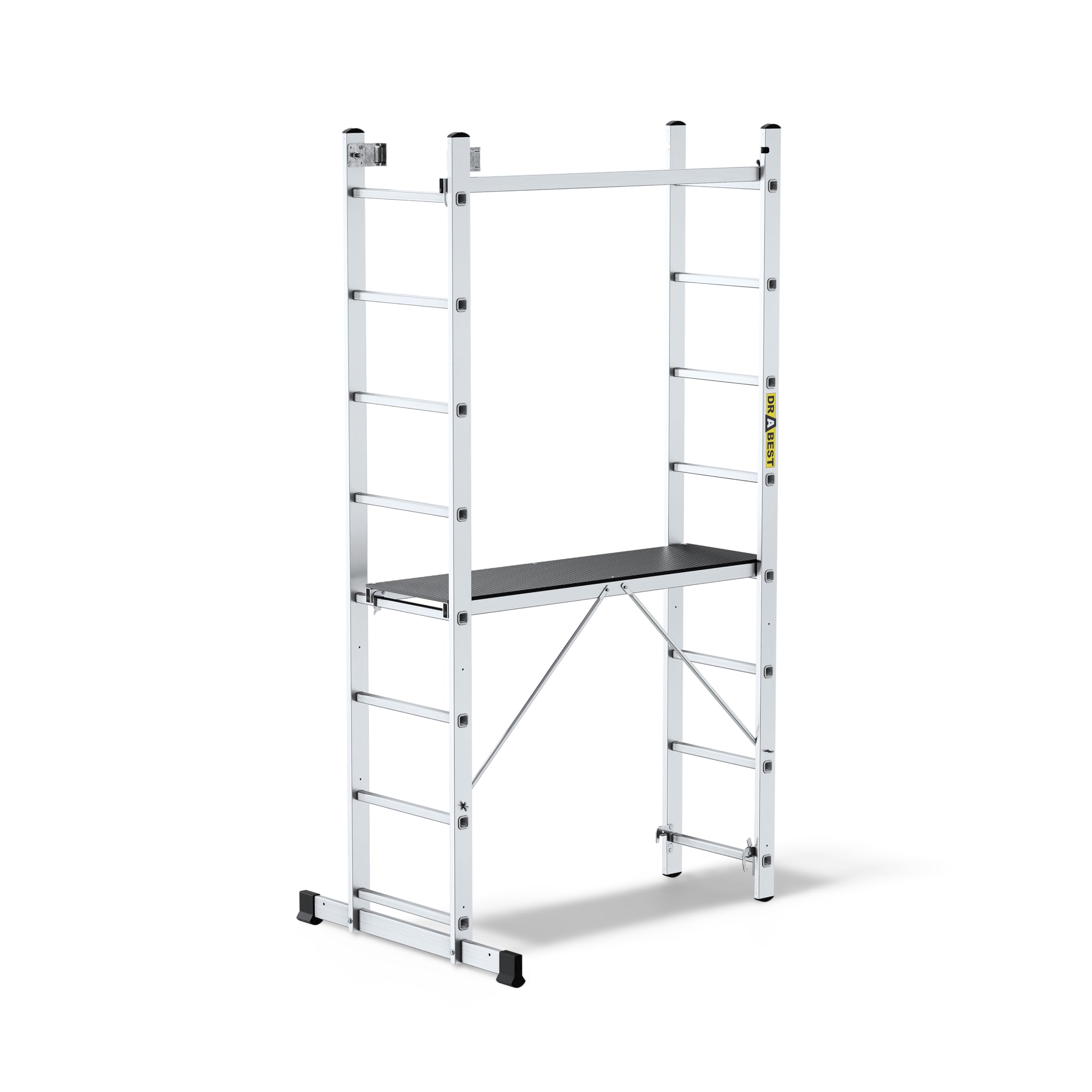 DRABEST Aluminum Scaffolding Tower 2x8 – Mini Scaffold with Work Platform 33x114 cm – Durable Sturdy & Lightweight Platform Ladder – 46x214x14cm