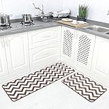 Carvapet 2 Pieces Microfiber Chevron Non-Slip Soft Kitchen Mat Bath Rug Doormat Runner Carpet Set,...