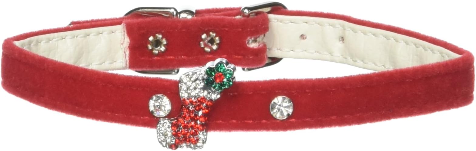 Mirage Pet Products Candy Cane Charm Collar for Dogs, 12-Inch, Red Velvet