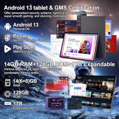 Image of ZIOVO Tablet, 10.1-Inch Android 13 Tablet with Case, Octa-Core, 14GB + 128GB, 512GB Expand, 1280x800, 8000mAh, Bluetooth, 8MP+5MP, GMS, Dual-Band WiFi, Split Screen Support-Gray