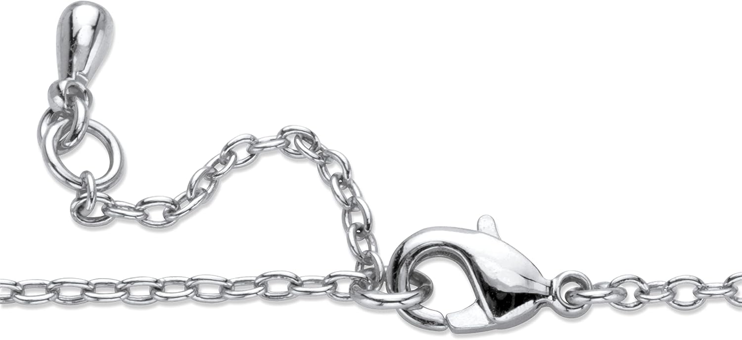 PalmBeach Platinum Plated Round Simulated Birthstone Cross Charm Personalized ID Bracelet, 6.5 inches plus 1 inch extension Month 1