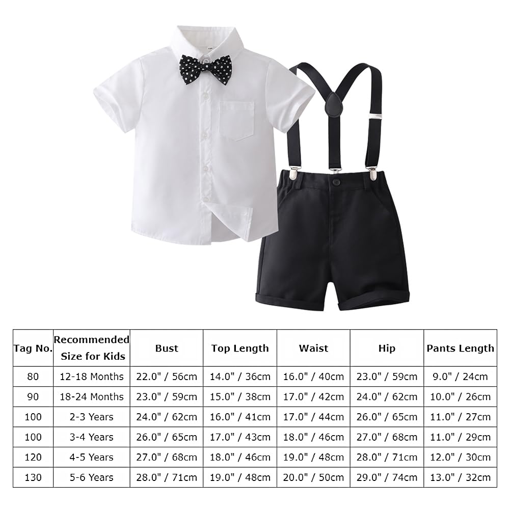 IDOPIP Traje formal para niños pequeños, camisa blanca con pajarita + tirantes cortos, pantalones, overol, ropa de 1-8T