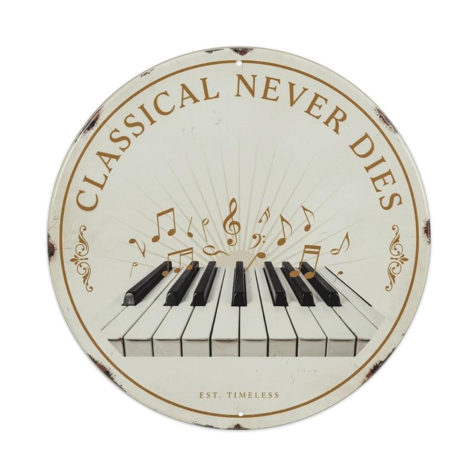 Classical Piano Keys Vintage Round Metal Tin Sign Plaque