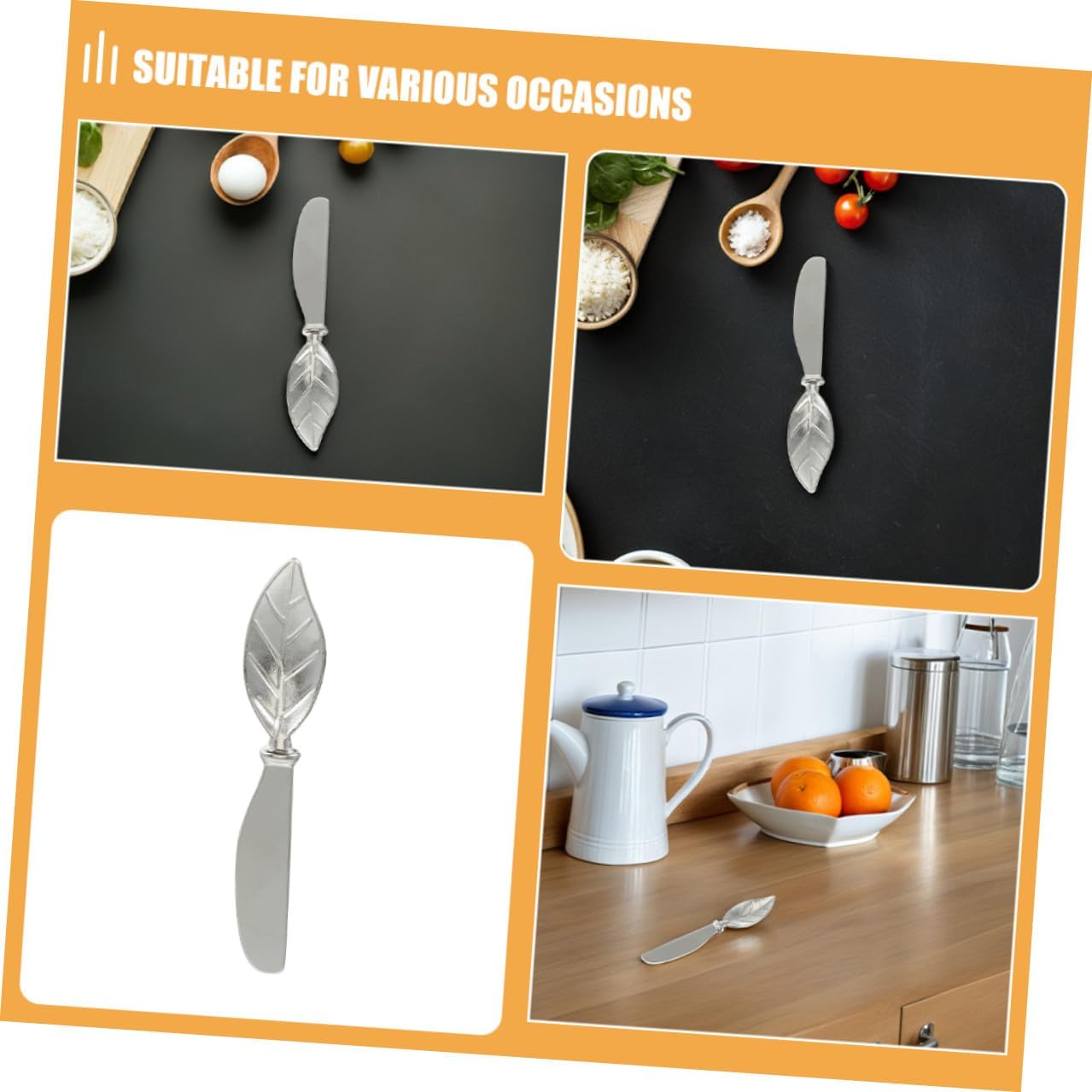 Zerodeko 4pcs Leaf Butter Spreader Knives in Zinc Alloy for Celebrations