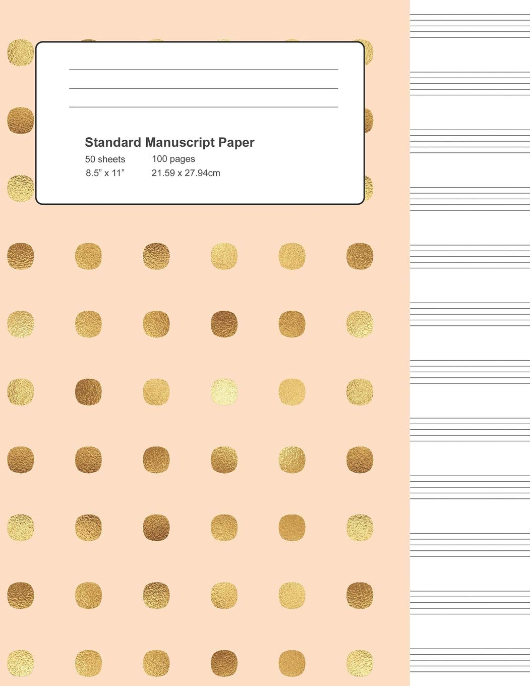 Standard Manuscript Paper: Peach & Gold Dots Blank Sheet Music