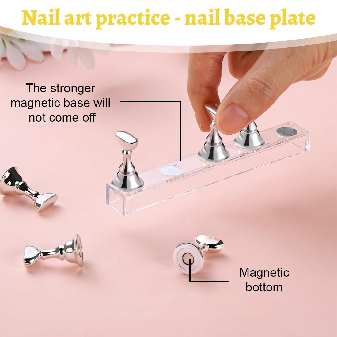 JEYORZY 2 Set Supporto Espositore Unghie Display Magnetico,Acrilico Unghie Display Stand Magnetico,per Manicure Domestico e Salone Viene Fornito,con 200 Adesivi