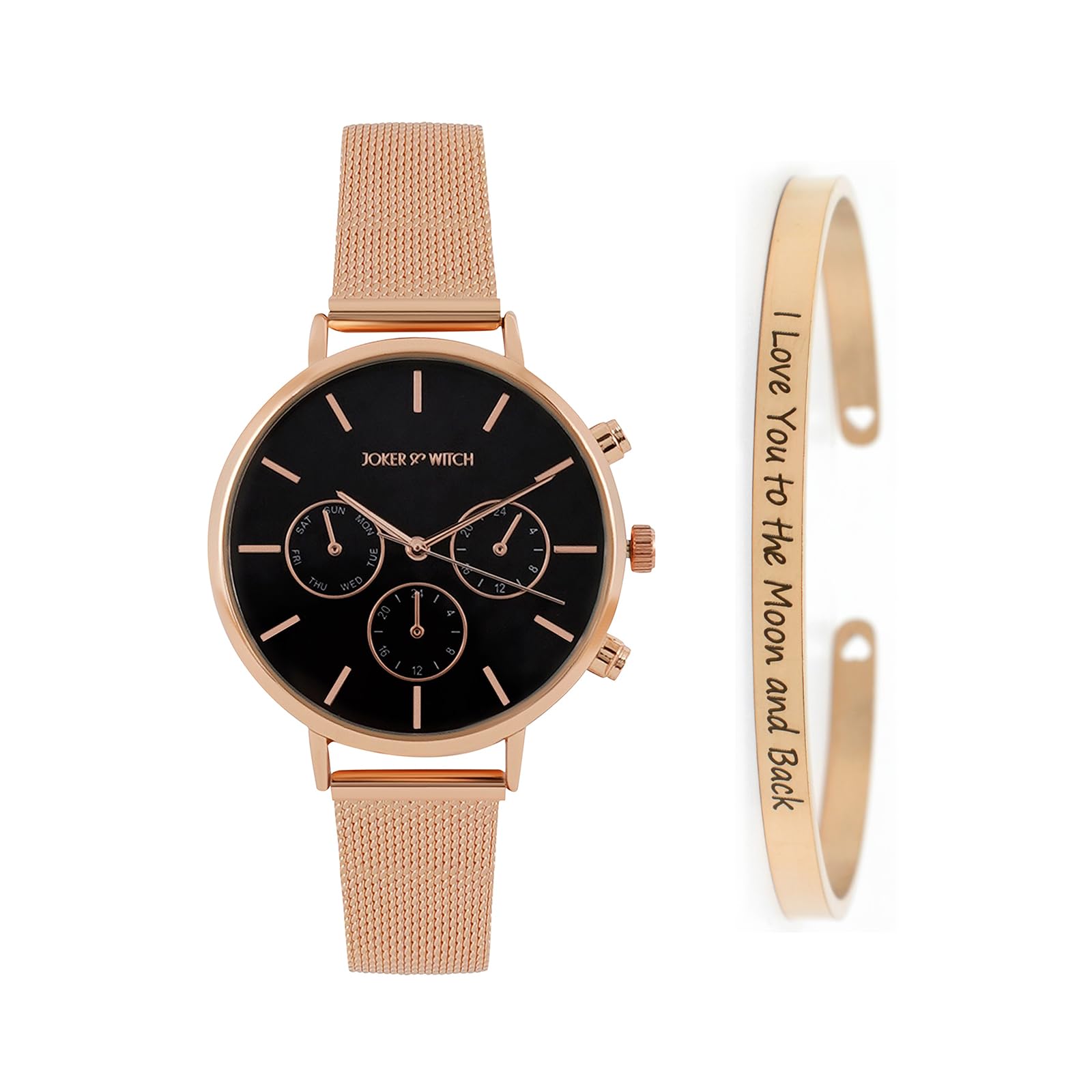 Joker & Witch Stainless Steel Women Makena Black Dial Rose gold Band Analog Watch Bracelet Stack (B0C7LB14XX) Amazon Price History, Amazon Price Tracker