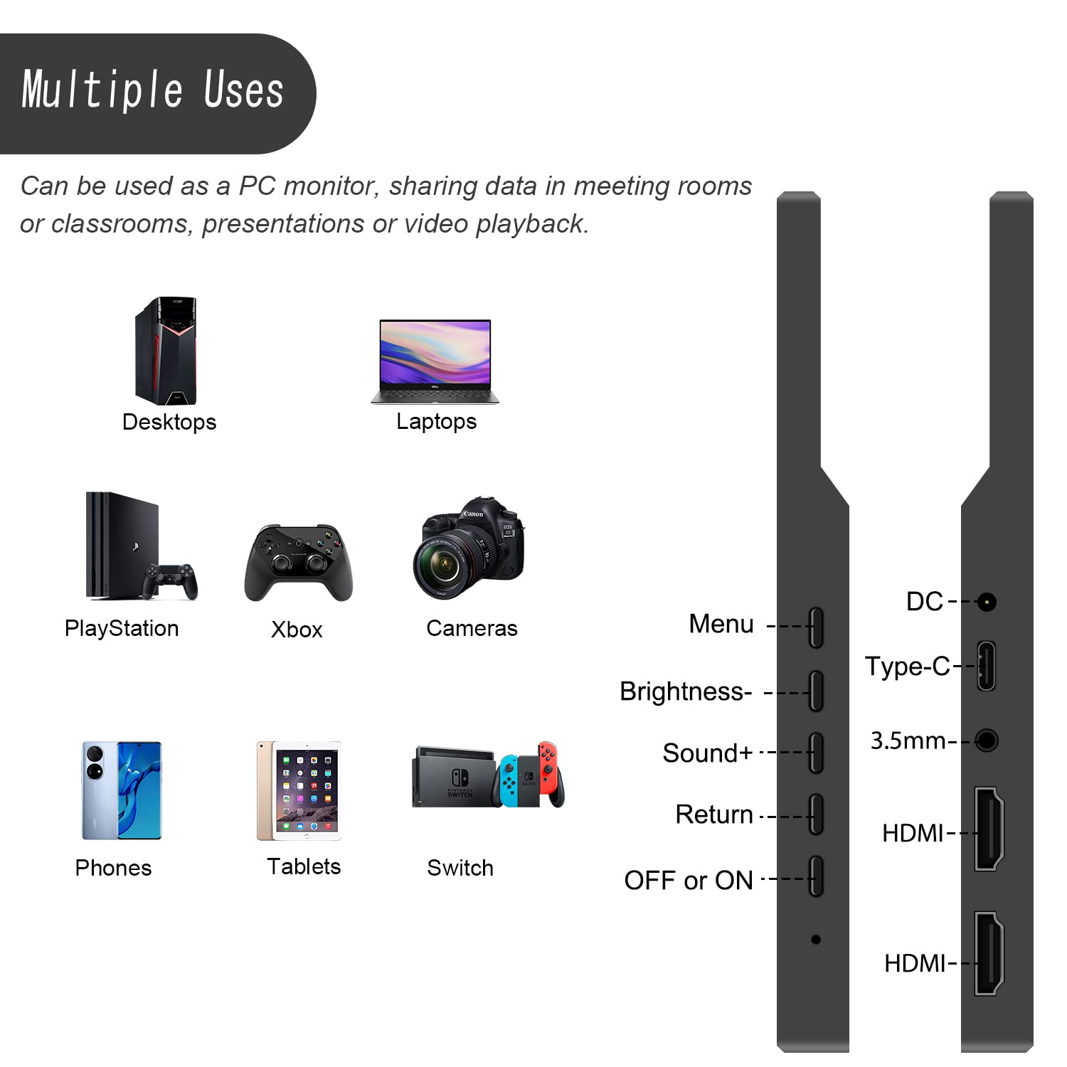 ARZOPA Moniteur Portable 2K, 13,3" HDR Pour Ordinateur Portable USB C