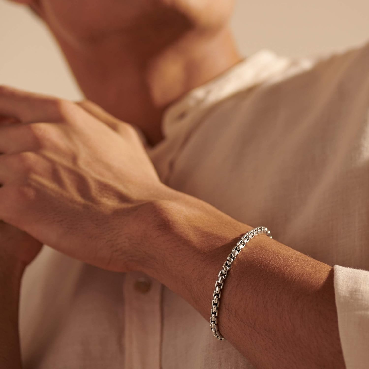 MEN's Classic Chain Silver 4mm Box Chain Bracelet with Pusher Clasp, Size M: Clothing, Shoes & Jewelry