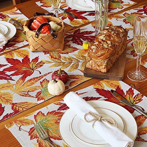 Feuille Fall Table Runner Thanksgiving Runners For Tables With Yellow Tassels Harvest Maple Leaf Table Runner For Fall, Autumn And Thanksgiving Table Decorations (70 Inch) #TOP4