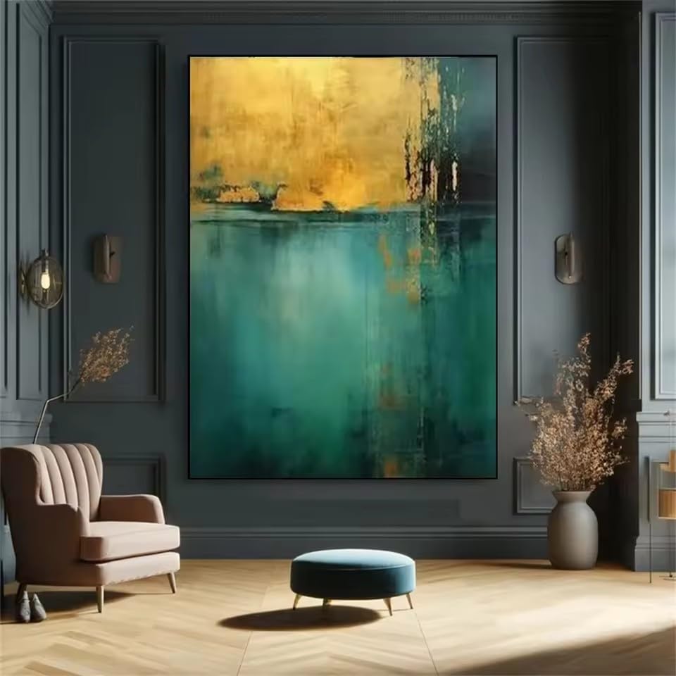 Tableau moderne vert or grand format pour sublimer un mur blanc - 2