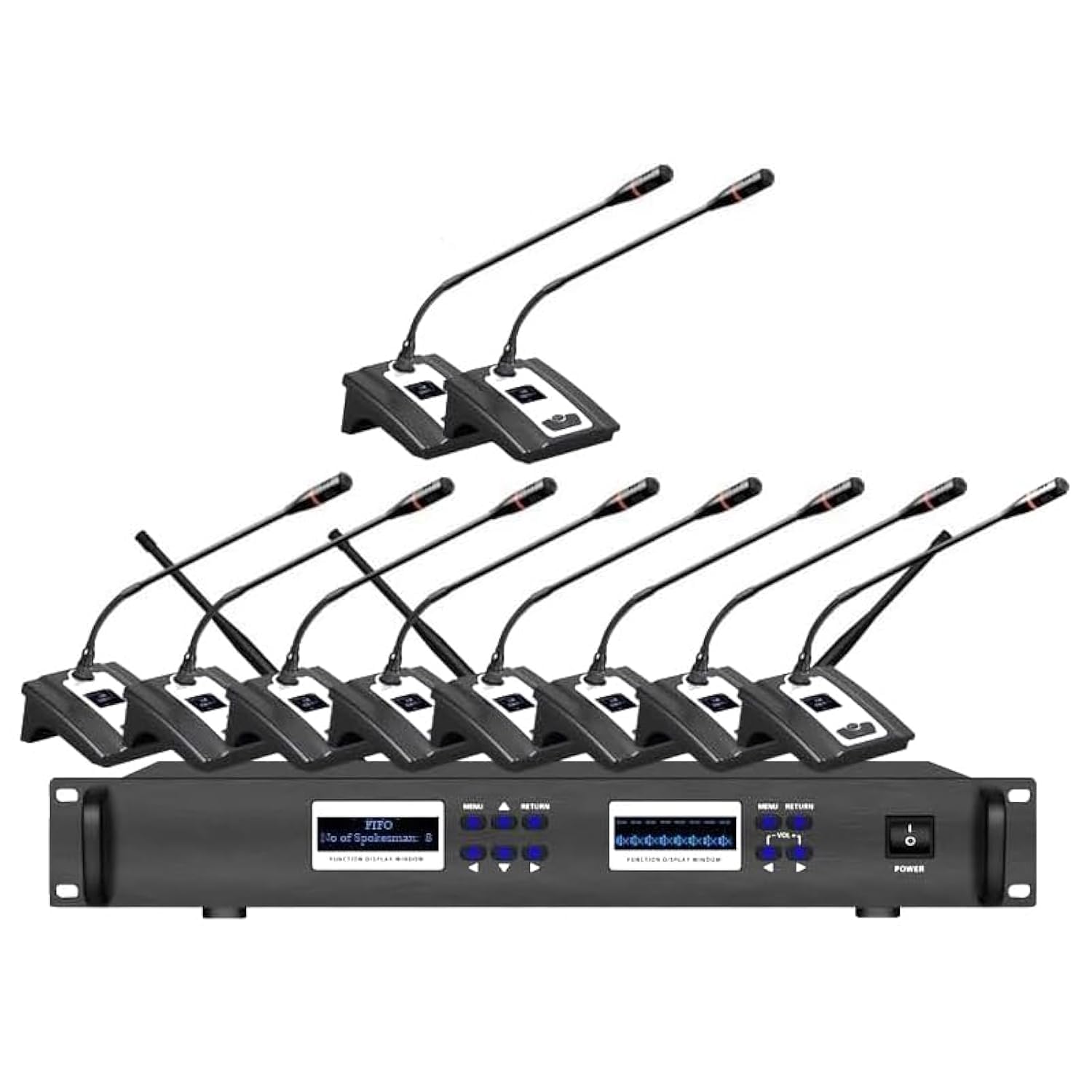 Professional UHF Wireless Conference System for Big Meeting,Tabletop Wireless Microphones, 1 Chairman 9 Delegate Microphone,Wireless Conference System Digital Discussion System