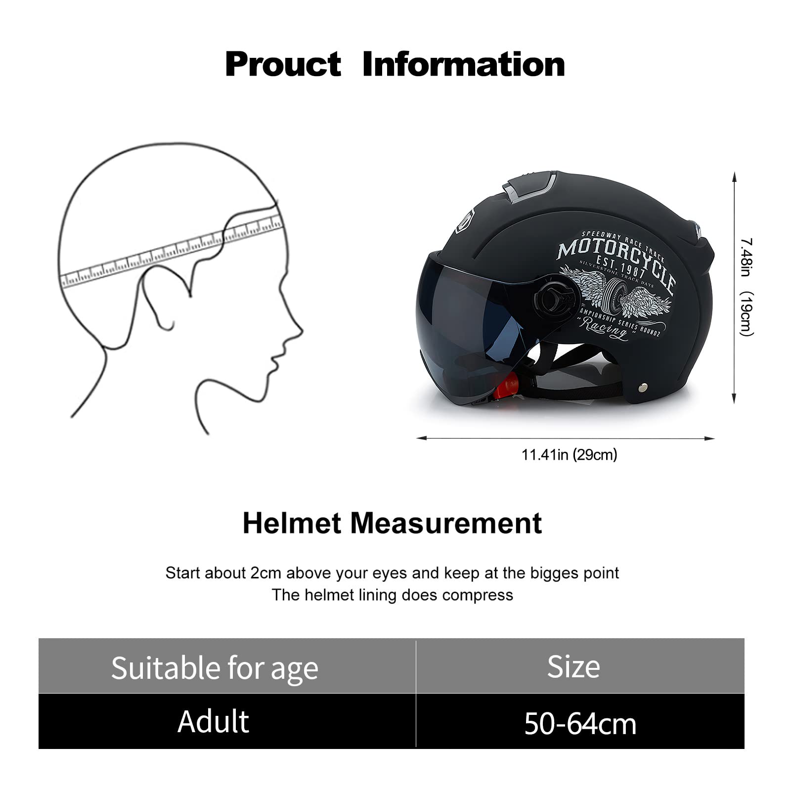 Ergocar Casque Ouvert Classique, Demi-Casque avec Pare-Soleil, Coque 709abs Combinée à Une Couche Tampon Eps pour Une Meilleure Protection De Conduite