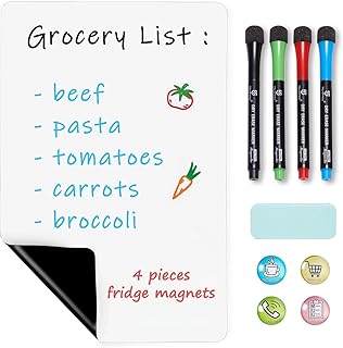 Magnetic Dry Erase Whiteboard Sheet - 12 x 8 inches Small Magnet Fridge Message Boards for Kitchen Refrigerator Reminder S...