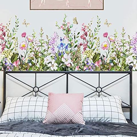 Green Plants Flower Wall Stickers Decals, TANOSAN Removable Flower Vinyl Wall Stickers,DIY Wall Art Mural for Classroom Offices Bedroom Living Room Home Decoration (Green) Cover