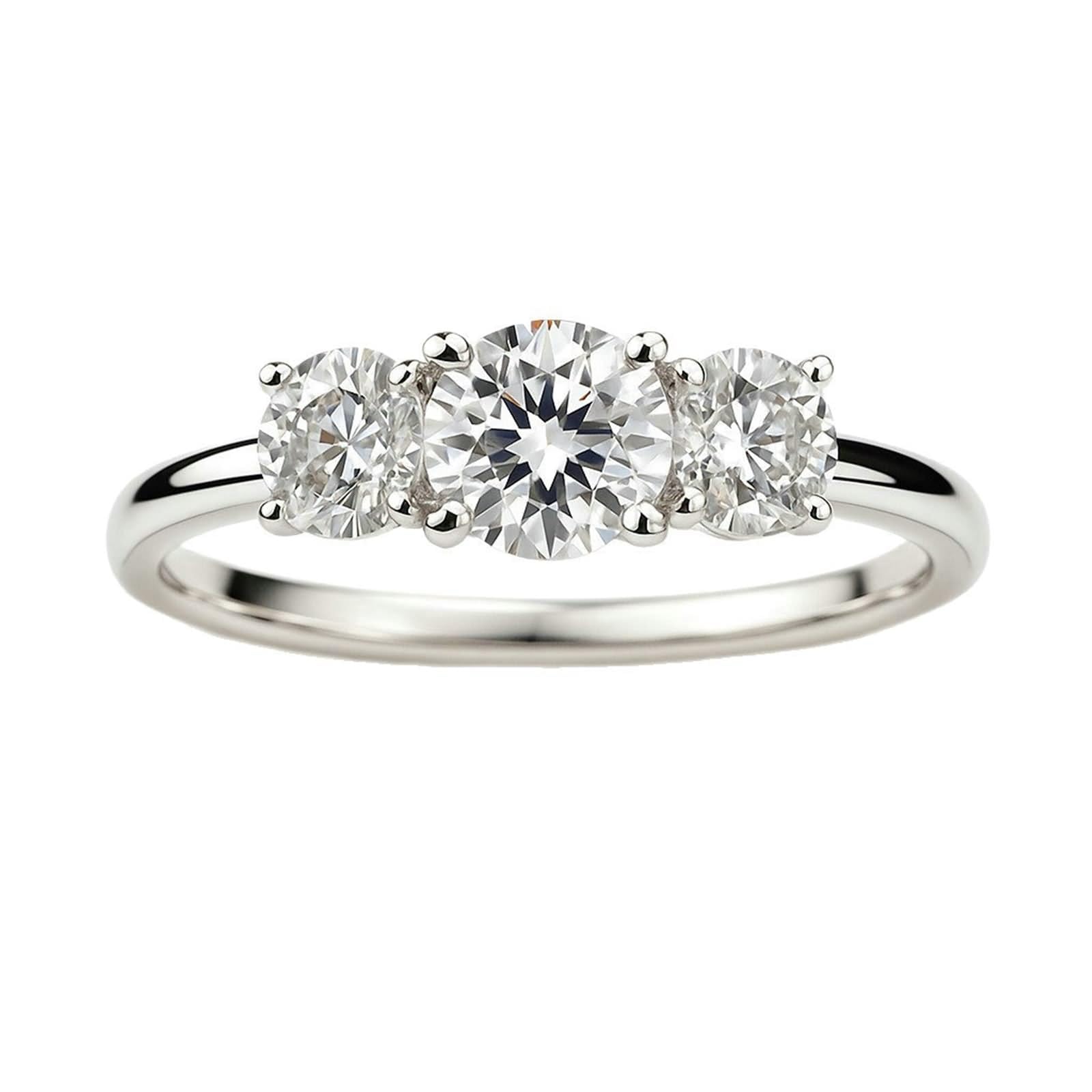 Anello gioielli, anello di fidanzamento 3 pietre con moissanite 9 carati oro bianco misura 62 (19,7) regalo anniversario di matrimonio