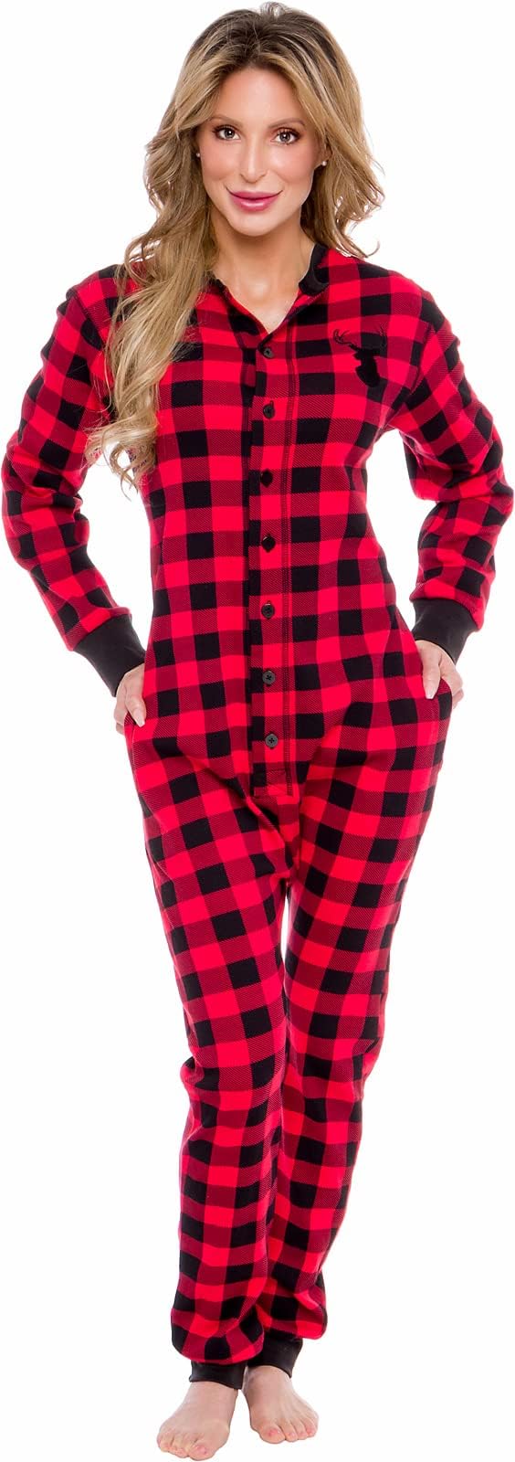 Silver LillyWomen's Buffalo Plaid Flapjack Pajamas - Winter One Piece PJs - Soft, Comfy Holiday Jumpsuit