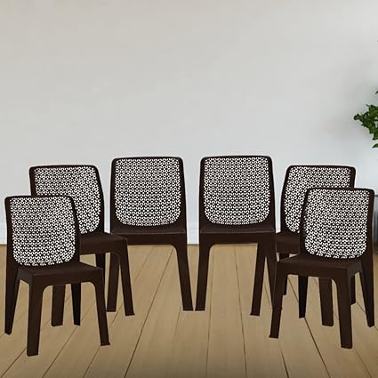 ITALICA Oxy Plastic Chair for Home/Glossy Finish Chair for Office, Living Room, Dining Room, Kitchen/Plastic Chairs for Balcony (5205, Brown, Set of 6 Chair, KFE)