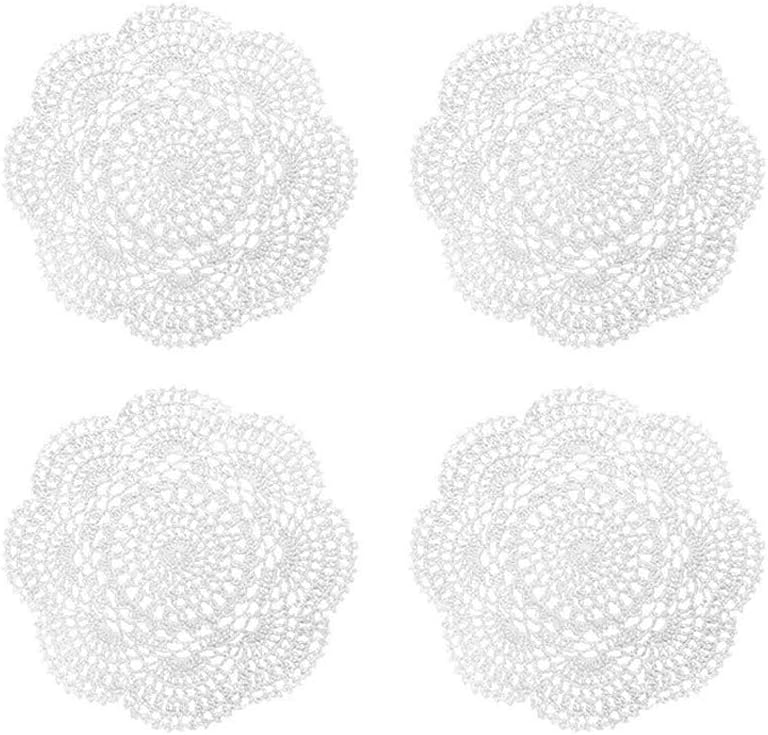 Phantomon 8 Inch Doilies Crochet Round Lace Doily Handmade Placemats 100% Cotton Crocheted Coasters, Pack of 4 (White)