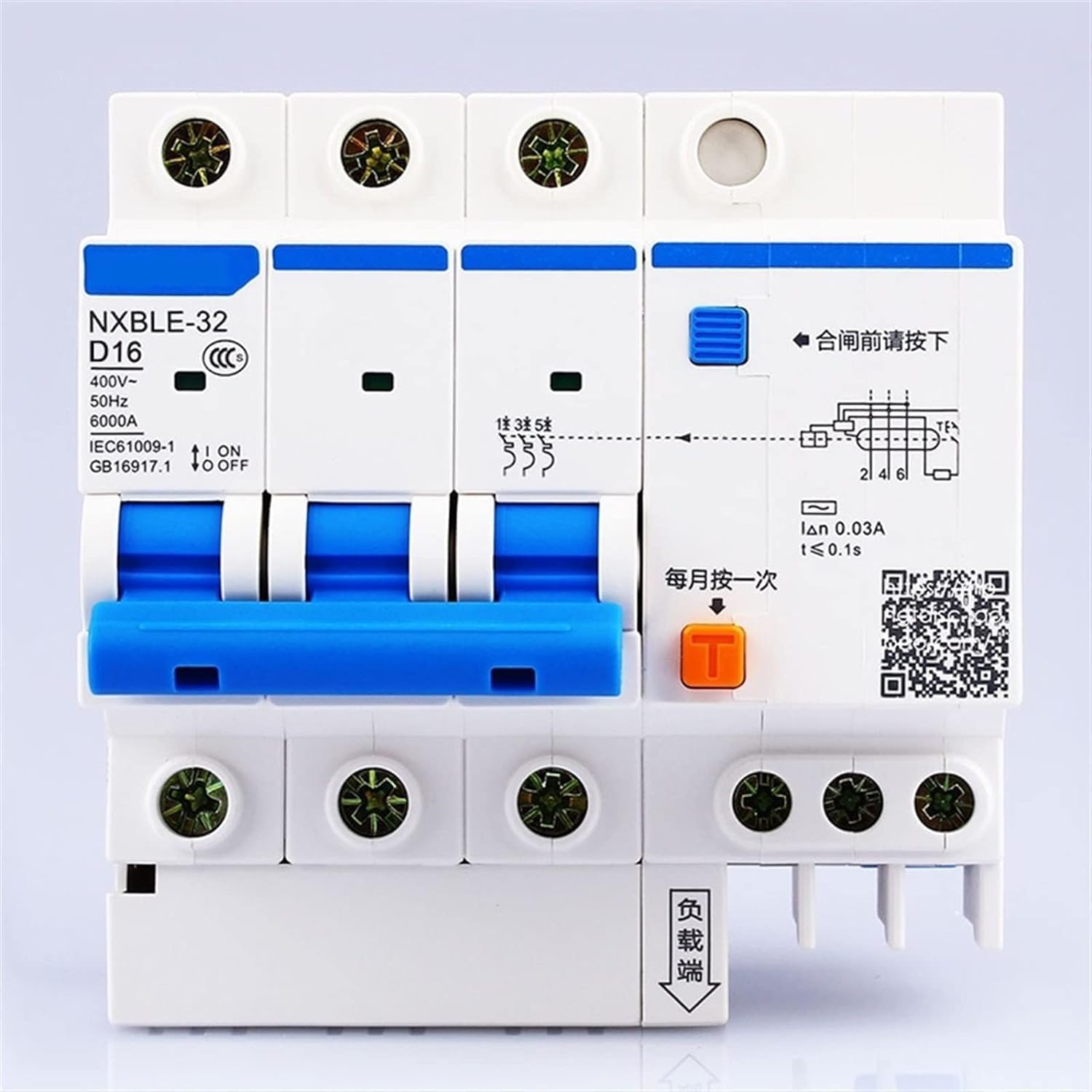 Circuit Breaker AC230/400V NXBLE-32 3P Residual Current Device D 6 10 16 20 25 32A Electromagnetic Release Type D Disconnector 1Pcs (Color : 3P, Size : 16a) (Color : 3P, Size : 32A)