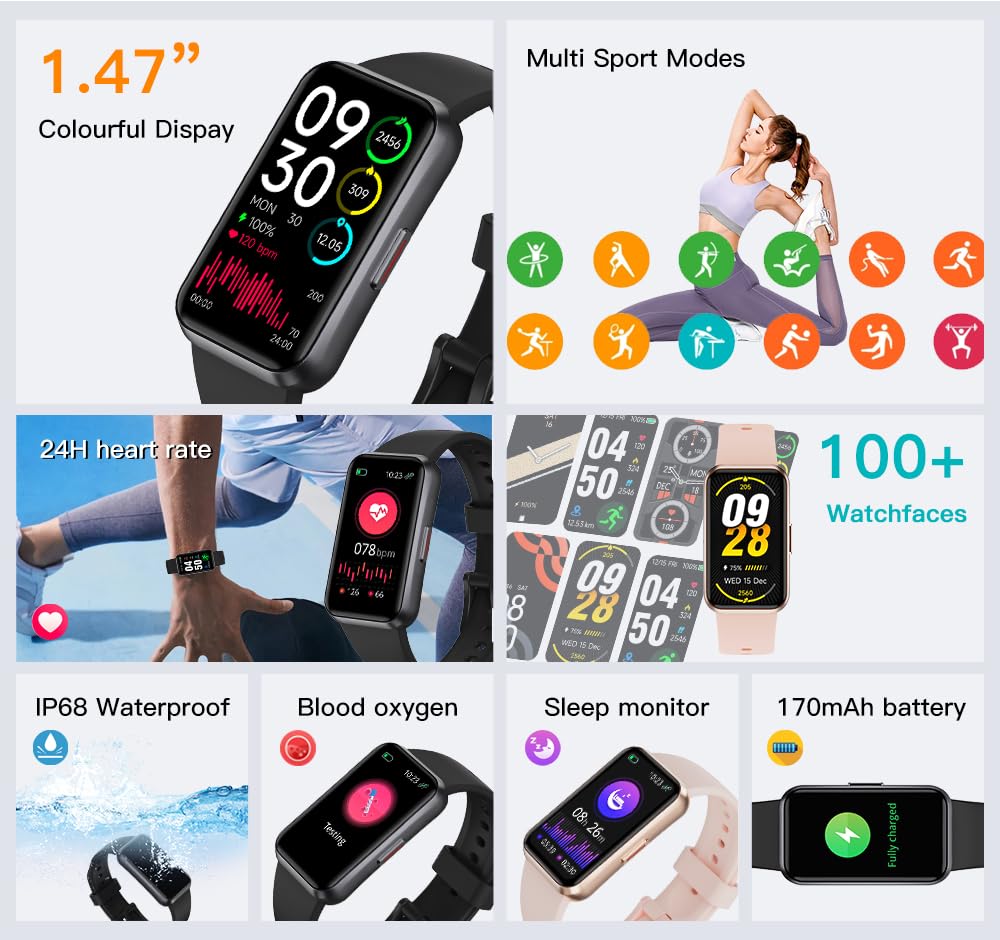 Fitness Tracker with 24/7 Health Monitoring,Heart Rate Sleep Blood Pressure Oxygen Monitor/Calorie Steps Counter Pedometer Activity Smart watchs/Notifications for Android/iOS