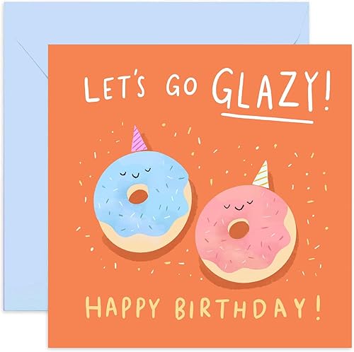 Old English Co. - Divertida tarjeta de cumpleaños de donas para él o ella, bonita tarjeta de cumpleaños con texto en inglés Let's Go Glazy para
