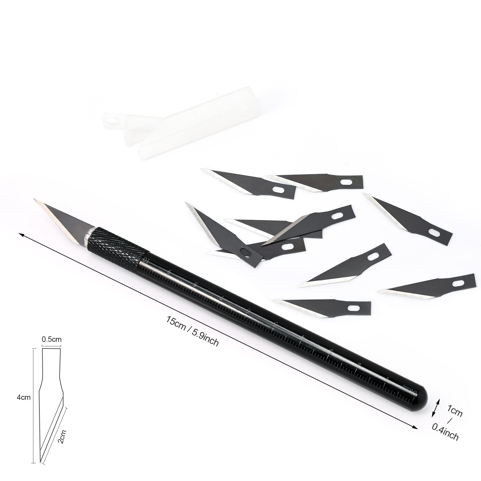 EHDIS Taglierino di precisione con 10 lame di olio antiruggine, Bisturi Modellismo, Cutter di Precisione con Scala, per Lavoro Artistico Fai Da Te Taglio, Scultura, Nero