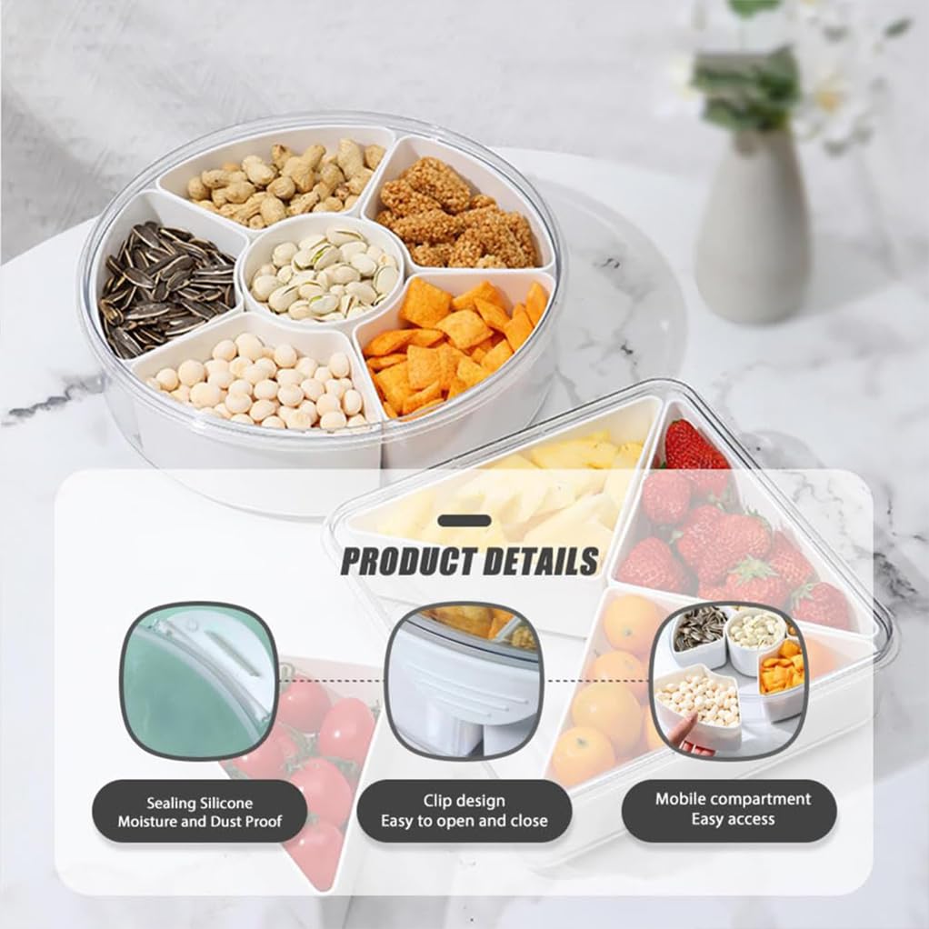Geteiltes Serviertablett mit versiegeltem Deckel, Obst- und Gemüsetablett aus Kunststoff, Wiederverwendbare Snackbehälter, Partyteller für Süßigkeiten, Vorspeisen, Snacks, Obst, Nüsse,