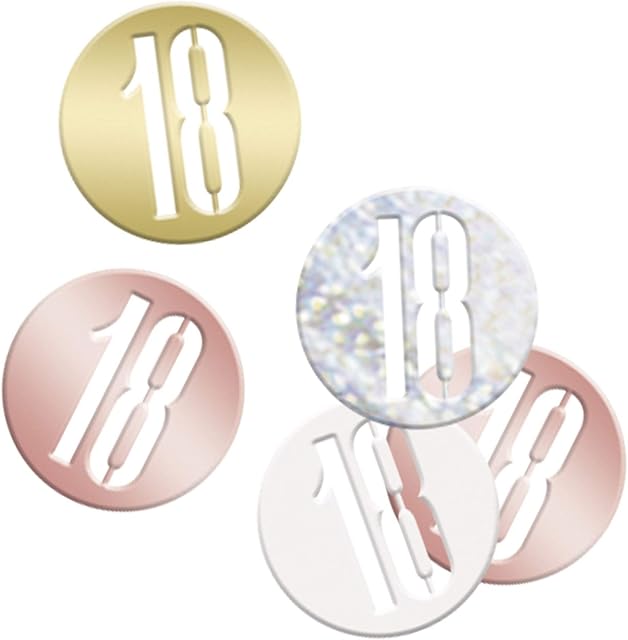 Unique Party 84946 18" Birthday Confetti Cutouts-5 oz. | Glittery Rosegold| 1 pack, Rose Gold, Age