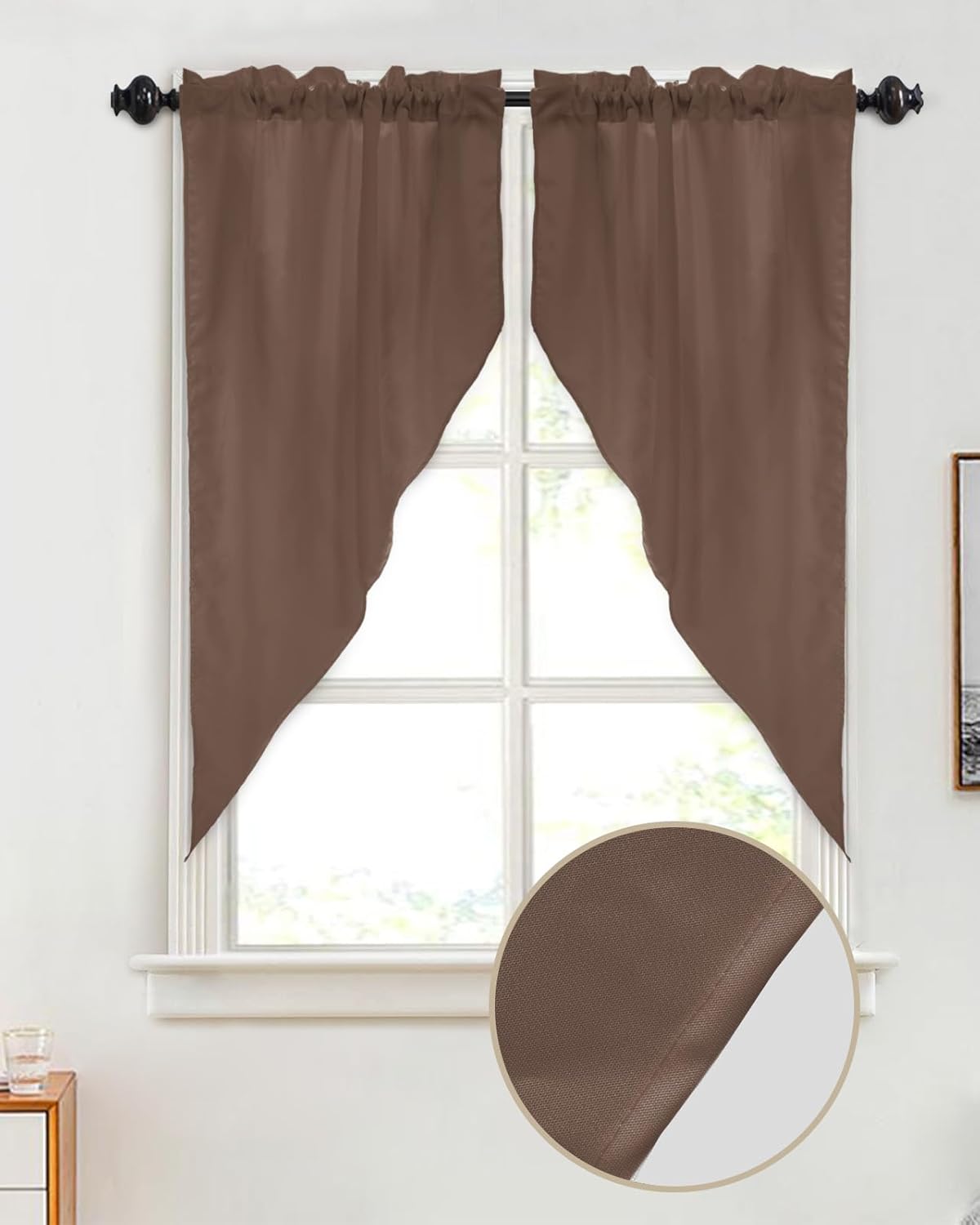 LooPoP Swag Curtain Valances Solid Color Swag Valances for Kitchen Windows Brown Short Topper Curtains Tier Pair for Kitchen Bedroom Living Room Bathroom Cafe 36"x56"