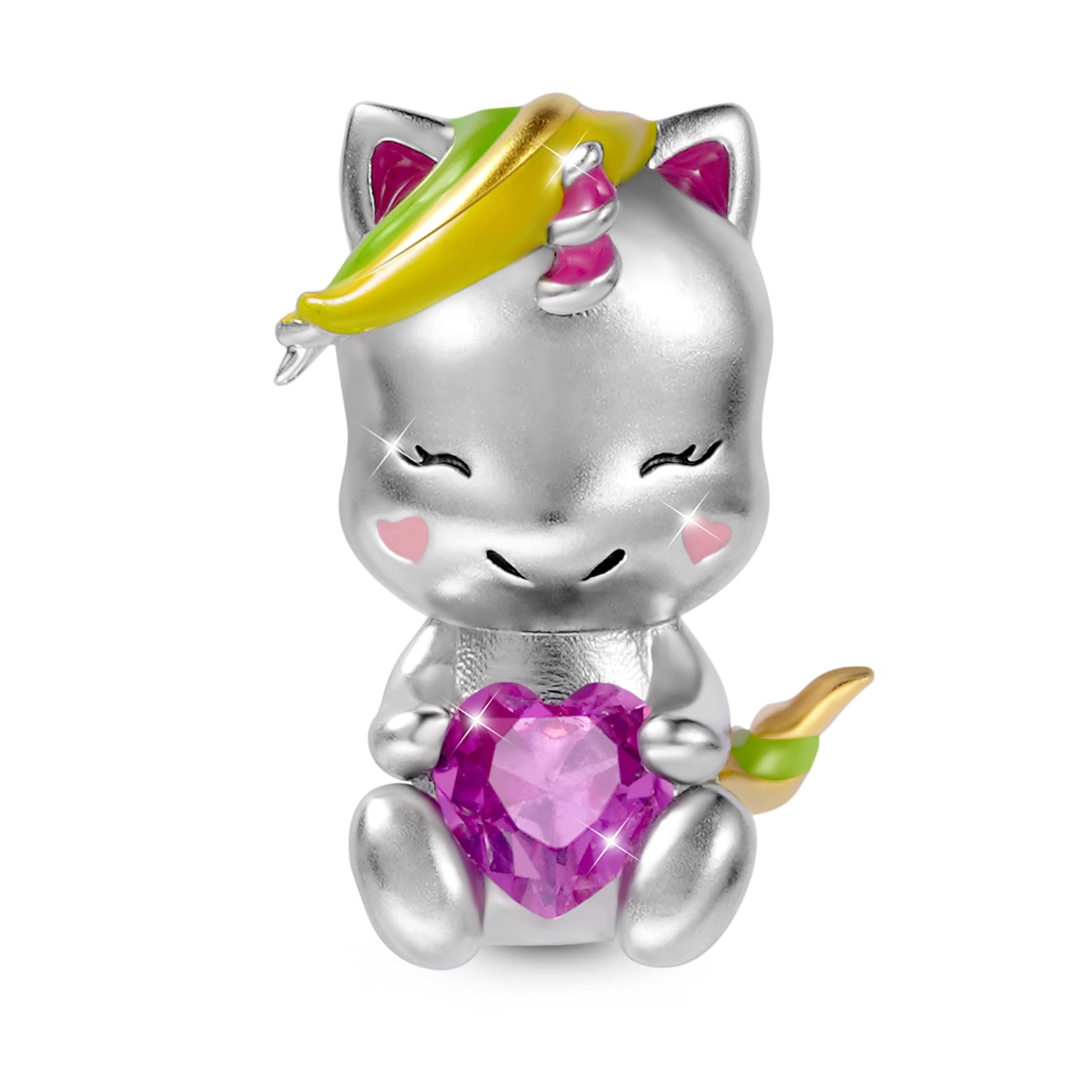 GNOCE Embraces Heart Gemstone Bead Charms 925 Sterling Silver Wolf Fox Bear Husky Hedgehog Astronaut Chihuahua Dinosaur Rabbit Koala Axolotl Angel Tiger Dog Unicorn Cat Jewelry Gift for Women