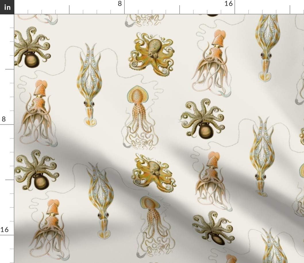 Spoonflower Fabric - Sea Vintage Jellyfish Octopus Nautical Printed on Petal Signature Cotton Fabric by The Yard - Sewing Quilting Apparel Crafts Decor